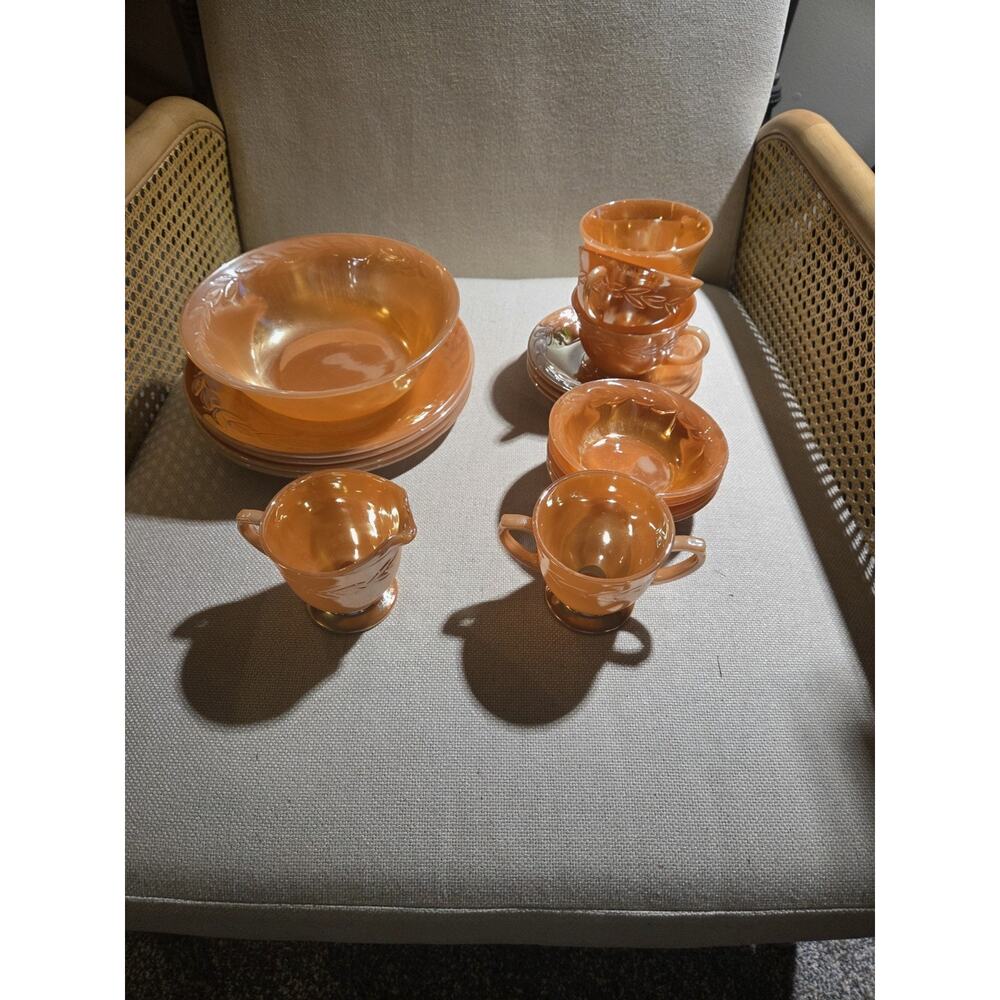 Vintage Fire-King Peach Lustre Laurel Dinnerware 17pc Set